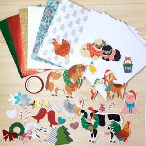 Christmas card kits seven themes available Farm animals