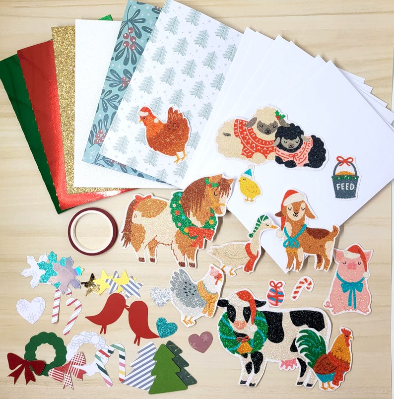 Christmas card kits seven themes available Farm animals