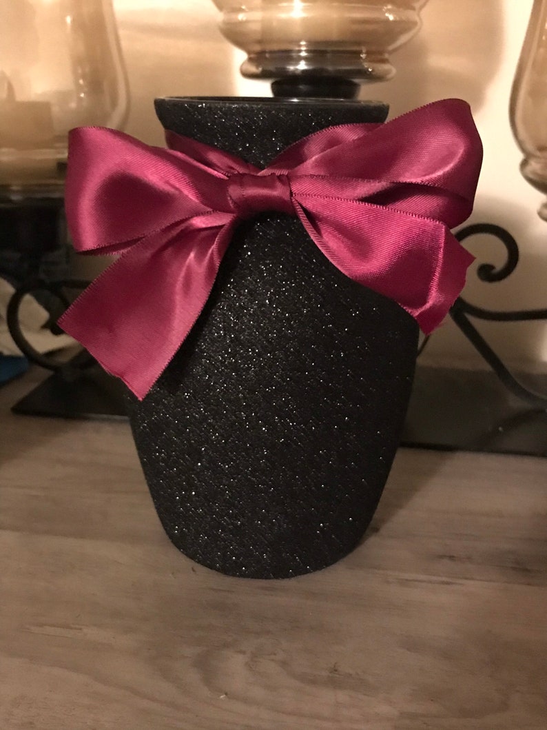 Bling black purple bow centerpiece / vase / wedding bridal Etsy