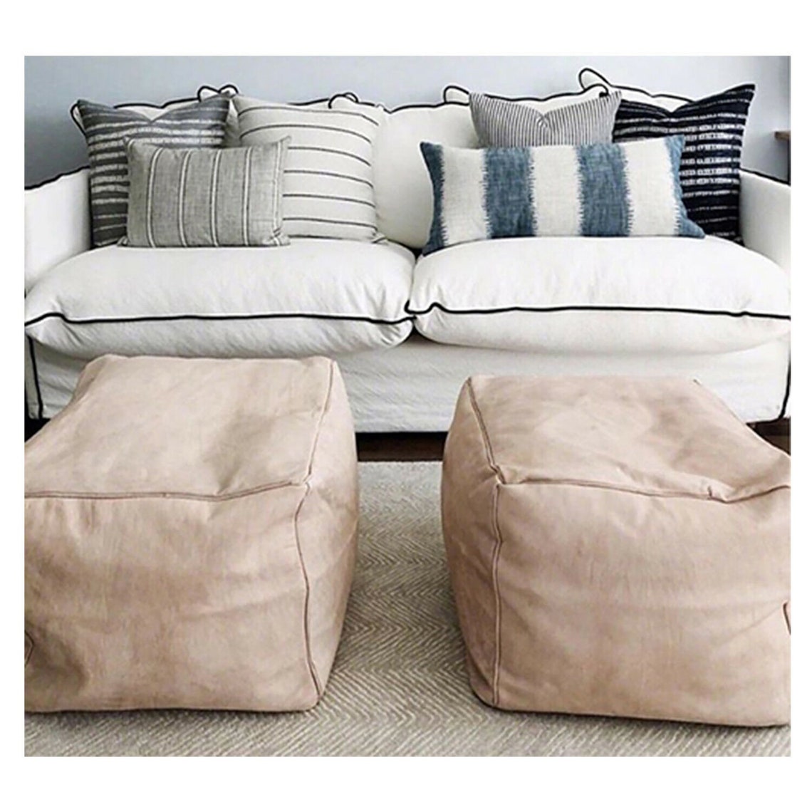 Set of 2 Natural Pouf Pair Pouf ''60 Etsy