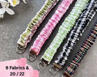 Gingham Scrunchie Lanyard: Cotton Fabric Elastic Badge Holder