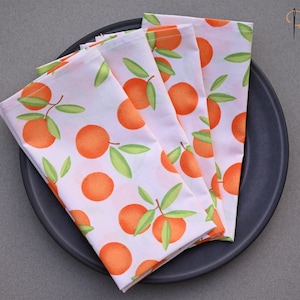 Clementine Printed Summer Napkins - Zero Waste - Luncheon Napkins - Cocktail Napkins - Eco Friendly - Reusable Napkins - Made in USA