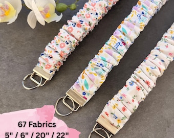 Scrunchie Lanyard, Handmade Cotton Elastic Lanyard, Breakaway Badge Holder, Stretchy Safety ID Holder, Teacher, Scrunchie Hand Wristlet, USA