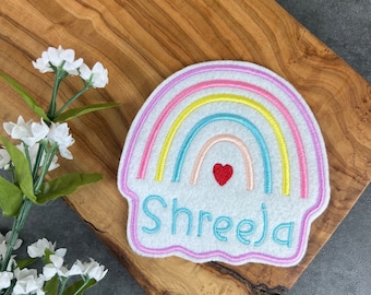 Personalized Rainbow Name Patch: Embroidered Iron-On Applique
