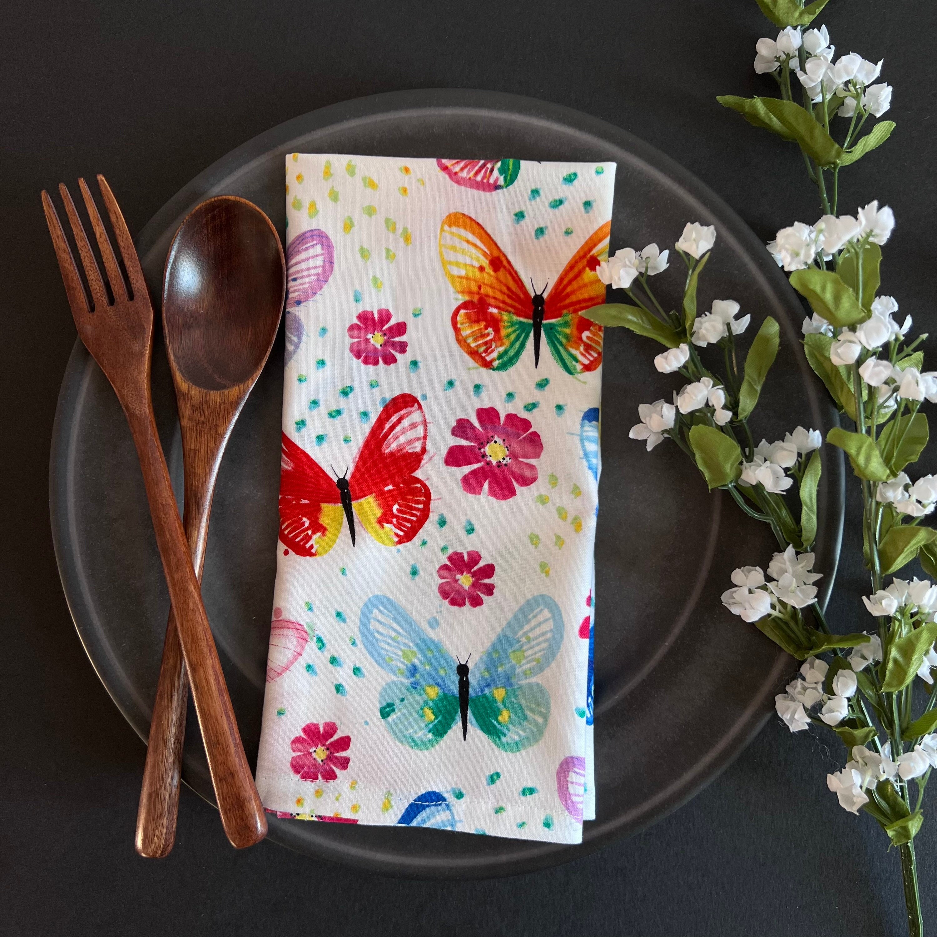 Butterfly Printed Cloth Dinner Napkins Zero Waste Kitchen Set of 4 Cotton Dinner Napkins Eco Friendly Reusable Napkins Made