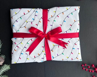 Christmas Lights Furoshiki Gift Wrapping, Eco Friendly Wrapping, Zero Waste Gift wrapping, Fabric Wrapping Made In USA