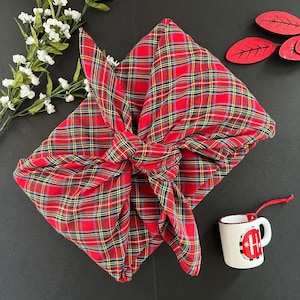 Red Royal Stewart Christmas Plaid Tartan Furoshiki Gift Wrapping, Eco Friendly Wrapping, Zero Waste Gift wrap, Fabric Wrapping Made In USA