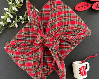 Red Royal Stewart Christmas Plaid Tartan Furoshiki Gift Wrapping, Eco Friendly Wrapping, Zero Waste Gift wrap, Fabric Wrapping Made In USA