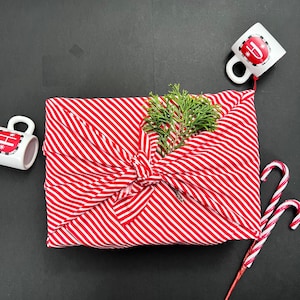 Candy Cane Christmas Furoshiki Gift Wrapping, Eco-Friendly Fabric Wrapping, Christmas wrapping, Fabric Wrapping, Made In USA