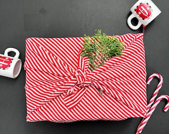 Candy Cane Christmas Furoshiki Gift Wrapping, Eco-Friendly Fabric Wrapping, Christmas wrapping, Fabric Wrapping, Made In USA