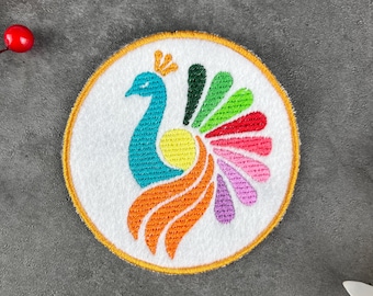 Peacock Embroidery Iron-On Patch: Colorful Applique, 3 Inch, Made in USA