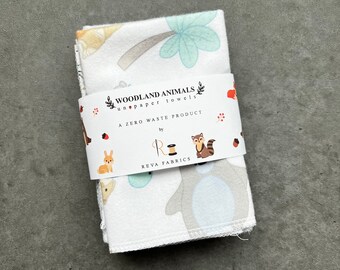 Woodland Animals Cotton Flannel Napkins: Reusable Lunchbox Napkins, Set of 6