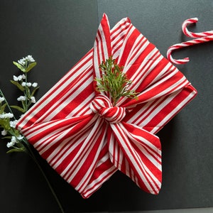 Candy Cane Christmas Furoshiki Gift Wrapping, Eco-Friendly Fabric Wrapping, Christmas wrapping, Fabric Wrapping, Made In USA