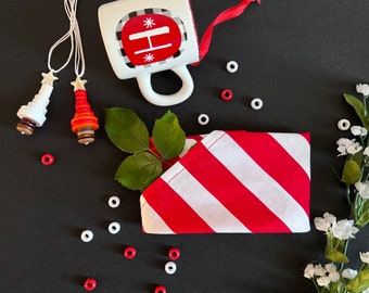 Candy Cane Christmas Furoshiki Gift Wrapping, Fabric Gift Wrapping, Bojagi Wrap, Eco-Friendly Wrapping, Zero Waste Gift Wrap, Made In USA
