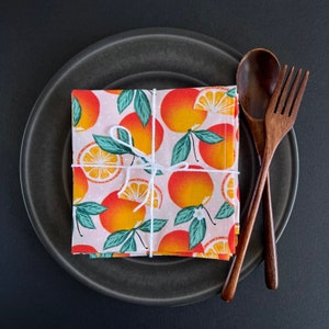Orange Citrus Cloth Napkins - Zero Waste - Cotton Dinner Luncheon Cocktail Napkins - Eco Friendly - Reusable Napkins - Made in USA