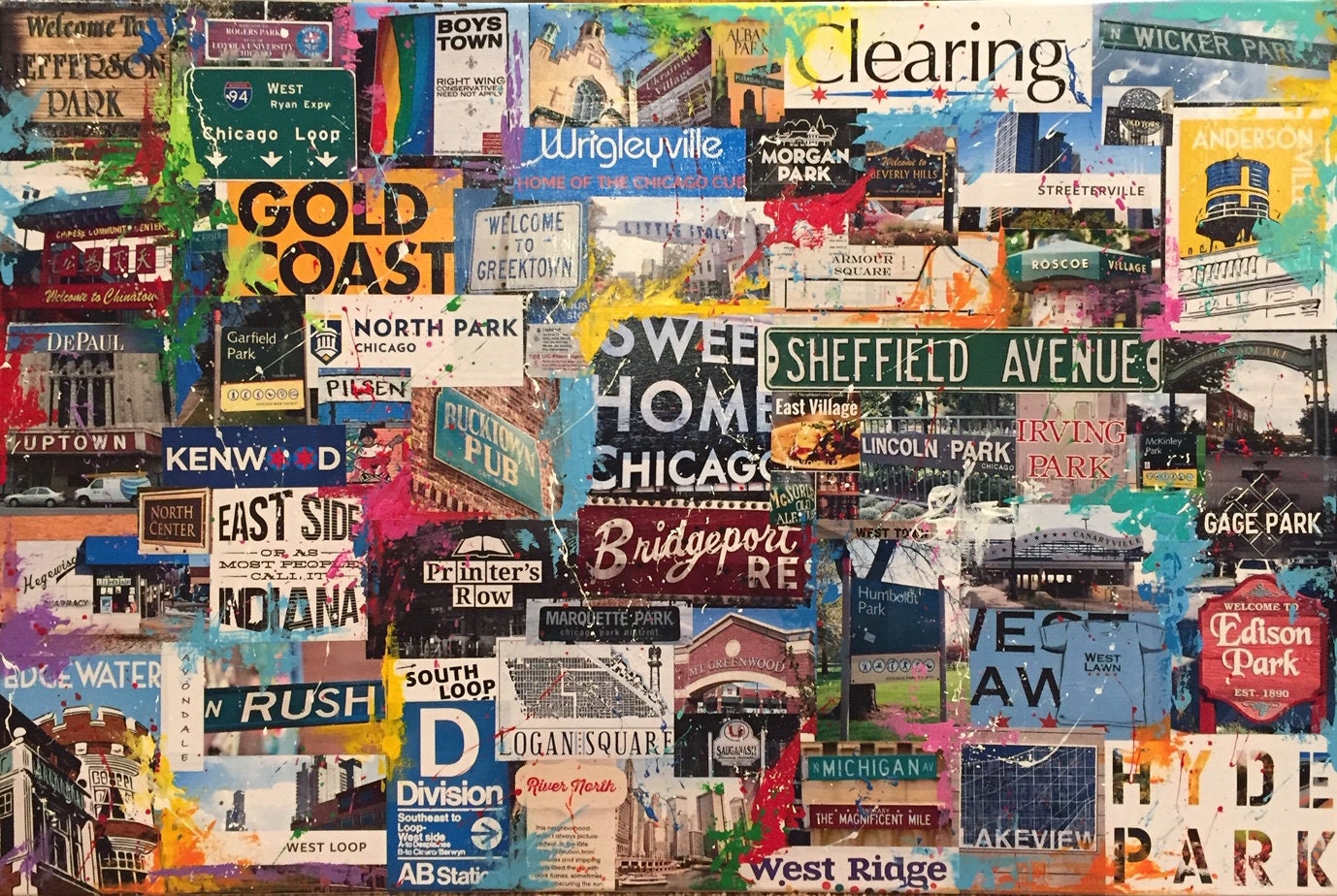 Chicago Neighborhood Collage Gallery Wrapped Canvas Art Print Etsy