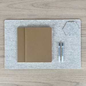Beige Cream Wool Felt Desk Pad - XL 14&quot; x 24” - Laptop Keyboard Mouse Pad - Thick 3mm Mat - Sustainable Earth Friendly Minimalist Design