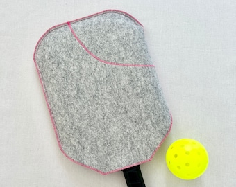 Unlined Pickleball Paddle Cover - Neon Pink - Paddle Sleeve - Italian Wool Felt - Fun and Bright Contrast Trim - Pickleball Accessories