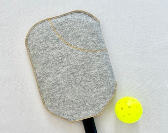 Unlined Pickleball Paddle Cover - Yellow - Paddle Sleeve - Italian Wool Felt - Fun and Bright Contrast Trim - Pickleball Accessories