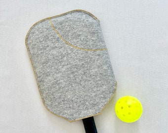 Lined Pickleball Paddle Cover - Yellow - Paddle Sleeve - Italian Wool Felt - Fun and Bright Contrast Trim - Pickleball Accessories