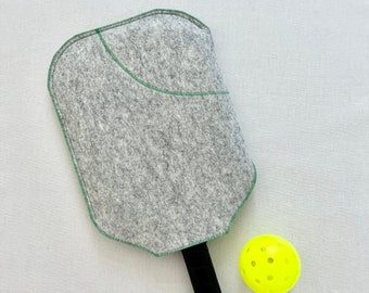 Unlined Pickleball Paddle Cover - Kelly Green - Paddle Sleeve - Italian Wool Felt - Fun and Bright Contrast Trim - Pickleball Accessories