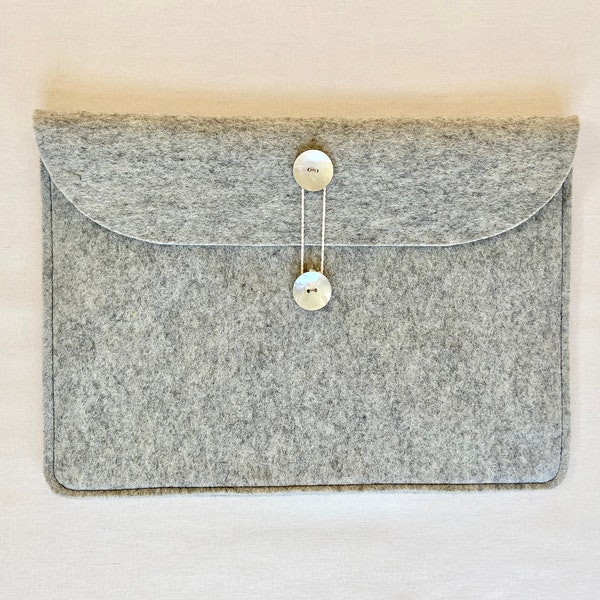 CUSTOM Size and Color Wool Felt Laptop Case - Button Tie String Closure - Minimalist Envelope Design - Protective sleeve