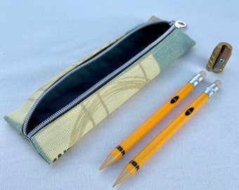 Handmade Teal Abstract Pencil Case: Cotton Zipper Pouch