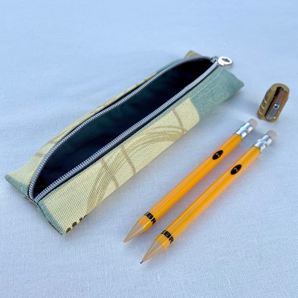 Handmade Teal Abstract Pencil Case: Cotton Zipper Pouch