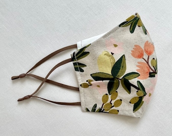 Citrus Floral Face Mask: Rifle Paper Co Cotton Linen, Filter Pocket & Nose Wire