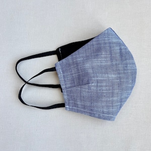 Herren Gesichtsmaske mit Filtertasche - Leinen/Baumwolle - Heideblau/Chambray - wiederverwendbar, waschbar, wendbar, bequem, atmungsaktiv