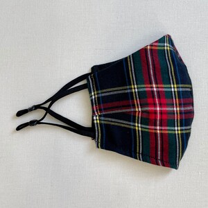 Gesichtsmaske für Frauen mit Filterfach - 100% Baumwolle - Schwarzes Kariertes Muster, wiederverwendbar, waschbar, wendbar, bequem, atmungsaktiv