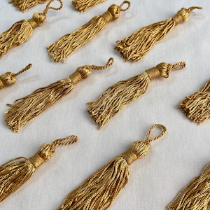 3&quot; Lustrous Gold Tassels - Set of 12 Tassels - Made of Rayon - Use for Pillows, Home Decor, Passementerie, Tassel Pendant, Fringe, Trim