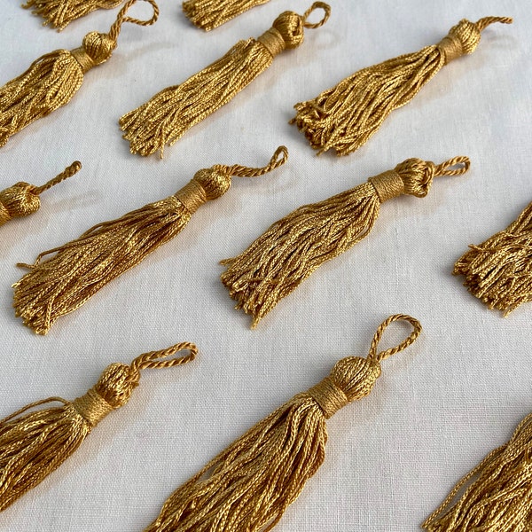 3" Lustrous Gold Tassels - Set of 12 Tassels - Made of Rayon - Use for Pillows, Home Decor, Passementerie, Tassel Pendant, Fringe, Trim