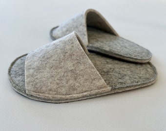 Two Tone Gray Wool Felt Children's Indoor Slippers - Non Slip Soles - Sustainable Eco Friendly - Toddler Sandals - Comfortable, Fitted, Snug