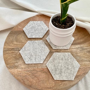 4 Beige Cream Honeycomb Wool Felt Coasters Sets of 2, 4, 8 Coasters Clean, Sustainable, Modern Minimalist Design Barware Drinkware image 6