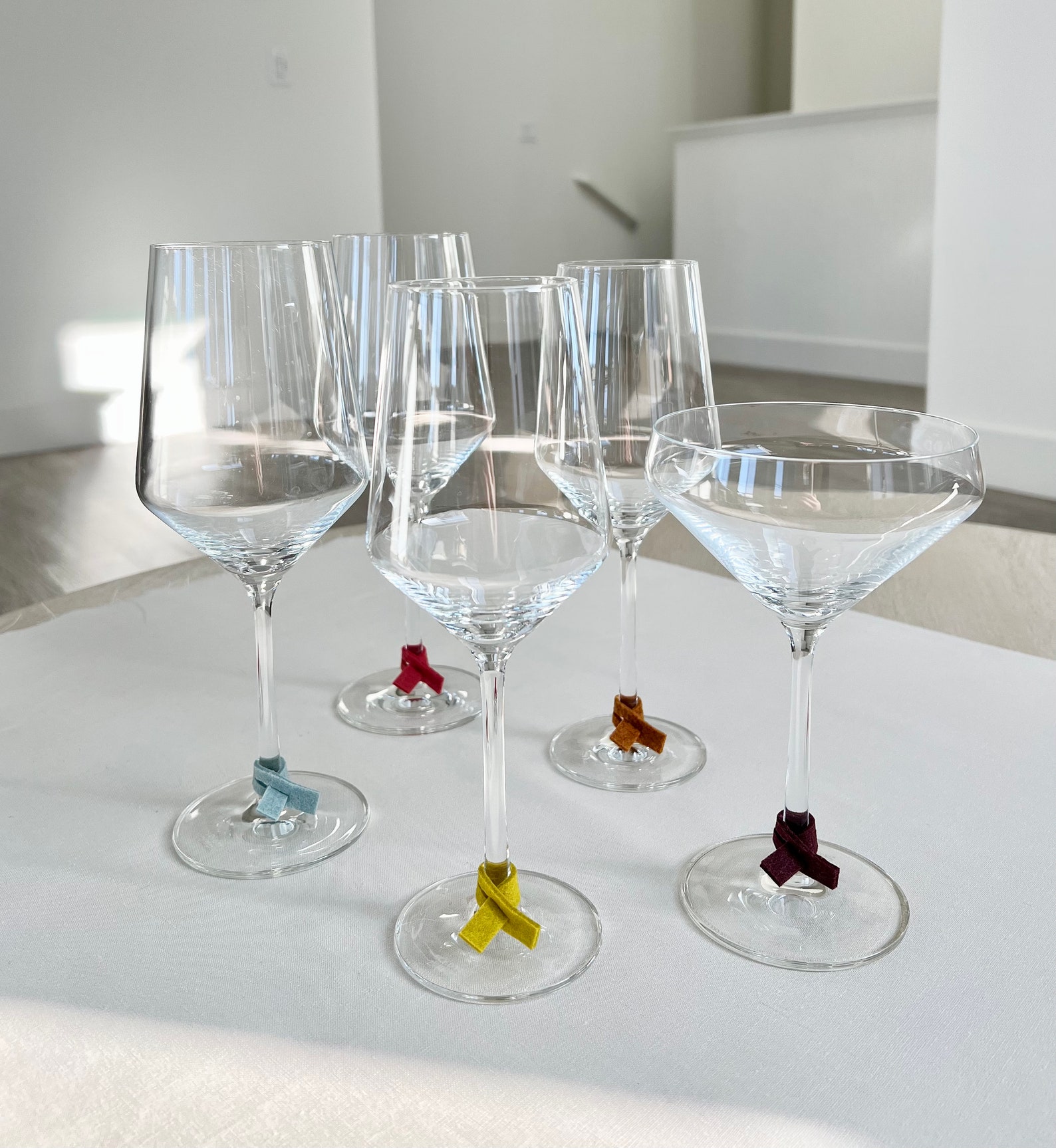 Wool Felt Wine Charms - Set of 12 Assorted Colors - Sustainable Modern Minimalist