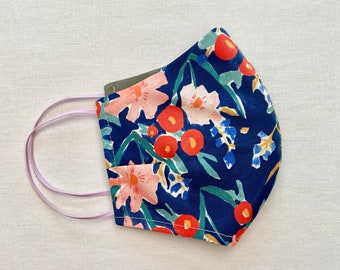 Floral Cotton Face Mask: Reversible, Washable with Filter Pocket