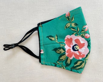 Floral Organic Cotton Face Mask with Filter Pocket, Reversible