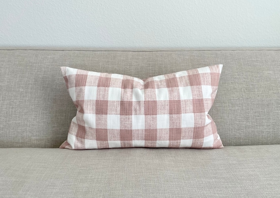 Pink Gingham Linen Pillow Cover: Modern Minimalist Decor
