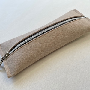 Beige Wheat Minimalist Makeup Bag | Makeup Pouch | Makeup organizer | Makeup Storage | Pencil Case | Pen Case | Wool Felt | orange zipper