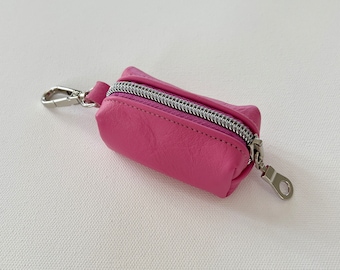 Handmade Pink Full Grain Leather Dog Waste Bag Dispenser