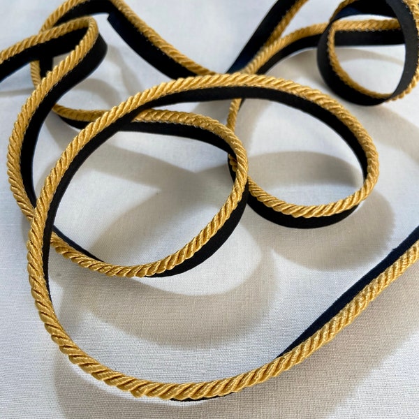 Satin Gold Cord Trim with Lip - Twisted Rope design for edge work on pillows, bedding, drapes, home decor, upholstery