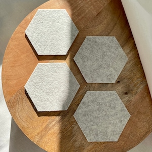 4 Beige Cream Honeycomb Wool Felt Coasters Sets of 2, 4, 8 Coasters Clean, Sustainable, Modern Minimalist Design Barware Drinkware Beige Cream 4/set