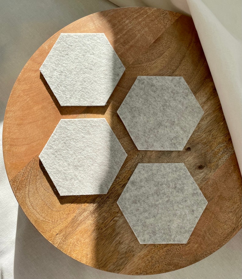 4 Beige Cream Honeycomb Wool Felt Coasters Sets of 2, 4, 8 Coasters Clean, Sustainable, Modern Minimalist Design Barware Drinkware Beige Cream 4/set