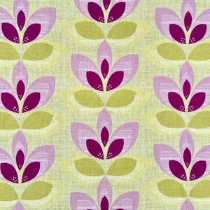 Tulip Floral Print Fabric - 100% lino italiano - rosa, viola, verde, colori di lavanda - Mod Graphic Design