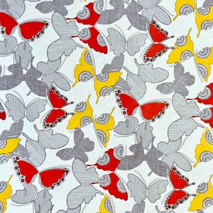 100% Baumwollstoff - Vintage Schmetterling - Hochwertig - gewebt und bedruckt in Japan - Orange / Gelb / Creme Grafisches Muster