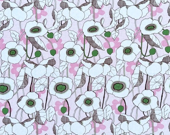 100% Cotton Fabric - Pink Floral Fabric - High Quality - Weaved and Printed in Japan - Pink / Green / Brown Floral