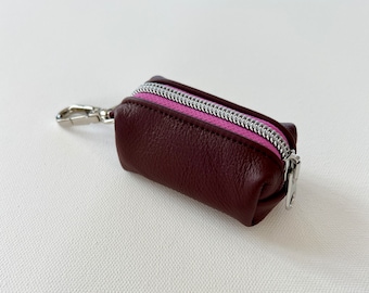 Handmade Burgundy Full Grain Leather Dog Waste Bag Dispenser