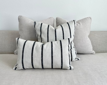 Striped Linen Pillow Cover - Vertical/Horizontal Stripes - High Quality 100% Linen Cotton - Modern, Minimalist 16x16, 18x18, 20x20, 22x22