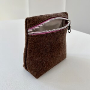 Handmade Oxford Brown Wool Makeup Bag: Minimalist Travel Pouch image 2